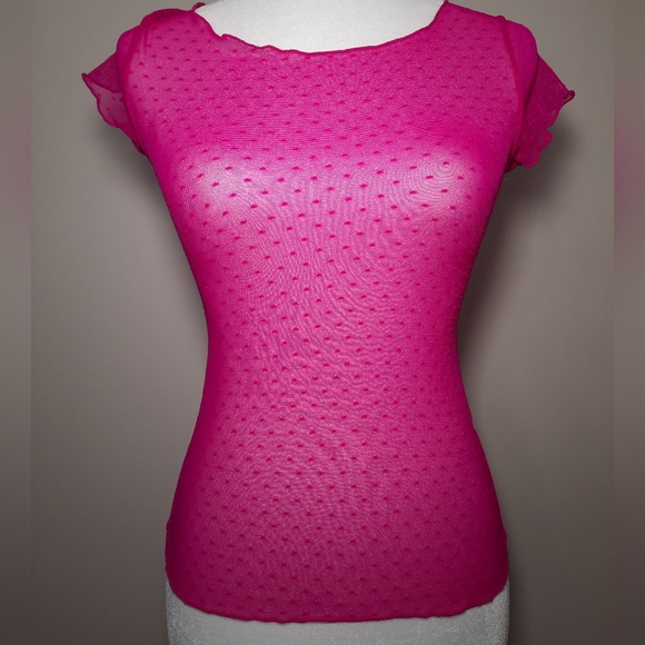 Free People On The Dot Mesh Baby Tee in Bright Pink - Picture 2 of 10